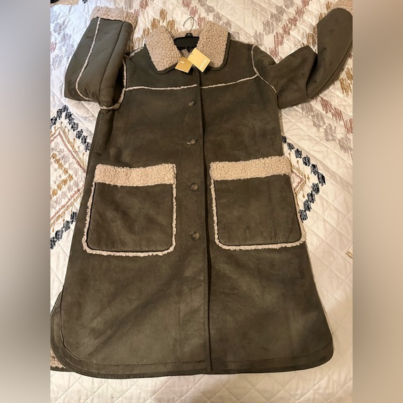 Michael Kors Faux Shearling Coat Olive Hazelnut Warm Winter Size Large. NWT. - Picture 6 of 11